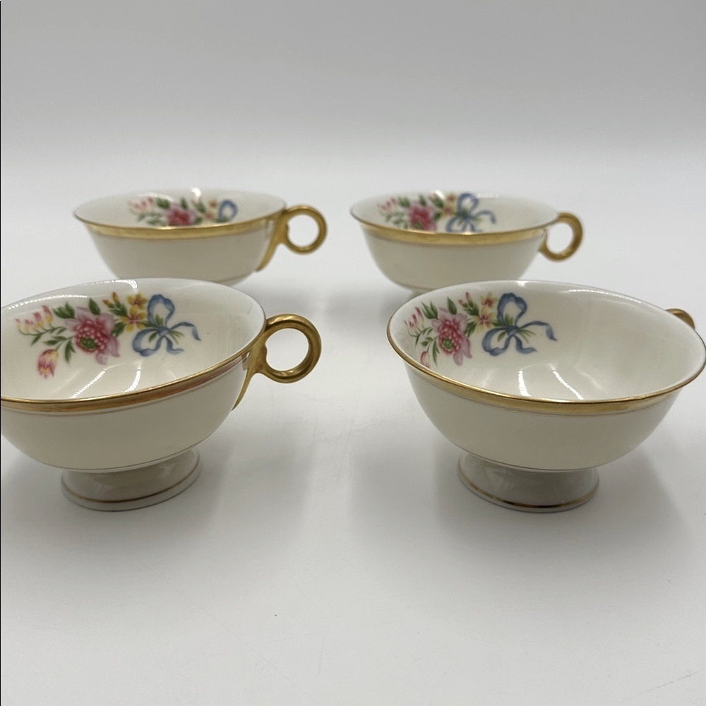 Vintage Stamped Theodore Haviland Winfield Gold Gilt Footed Tea Cups & Saucers